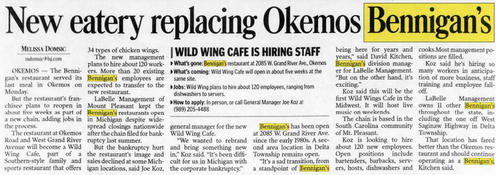 Bennigans - June 2009 Okemos Closing (newer photo)